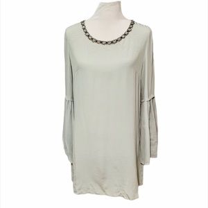 ⭐️ BLUE TASSEL 100% Silk Gray Long Sleeve Tunic